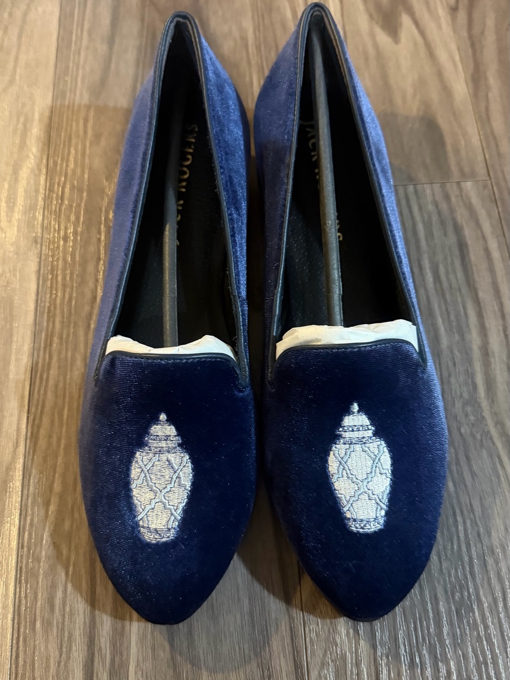Jack Rogers Ginger Jar Women's Velvet Embroidered Loafers - Navy sz 9